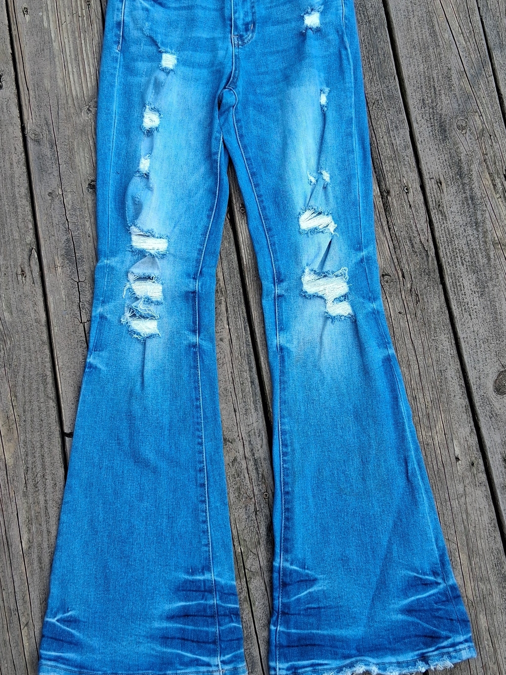 Vervet High-Rise Distressed Flare Jeans - Bright Blue